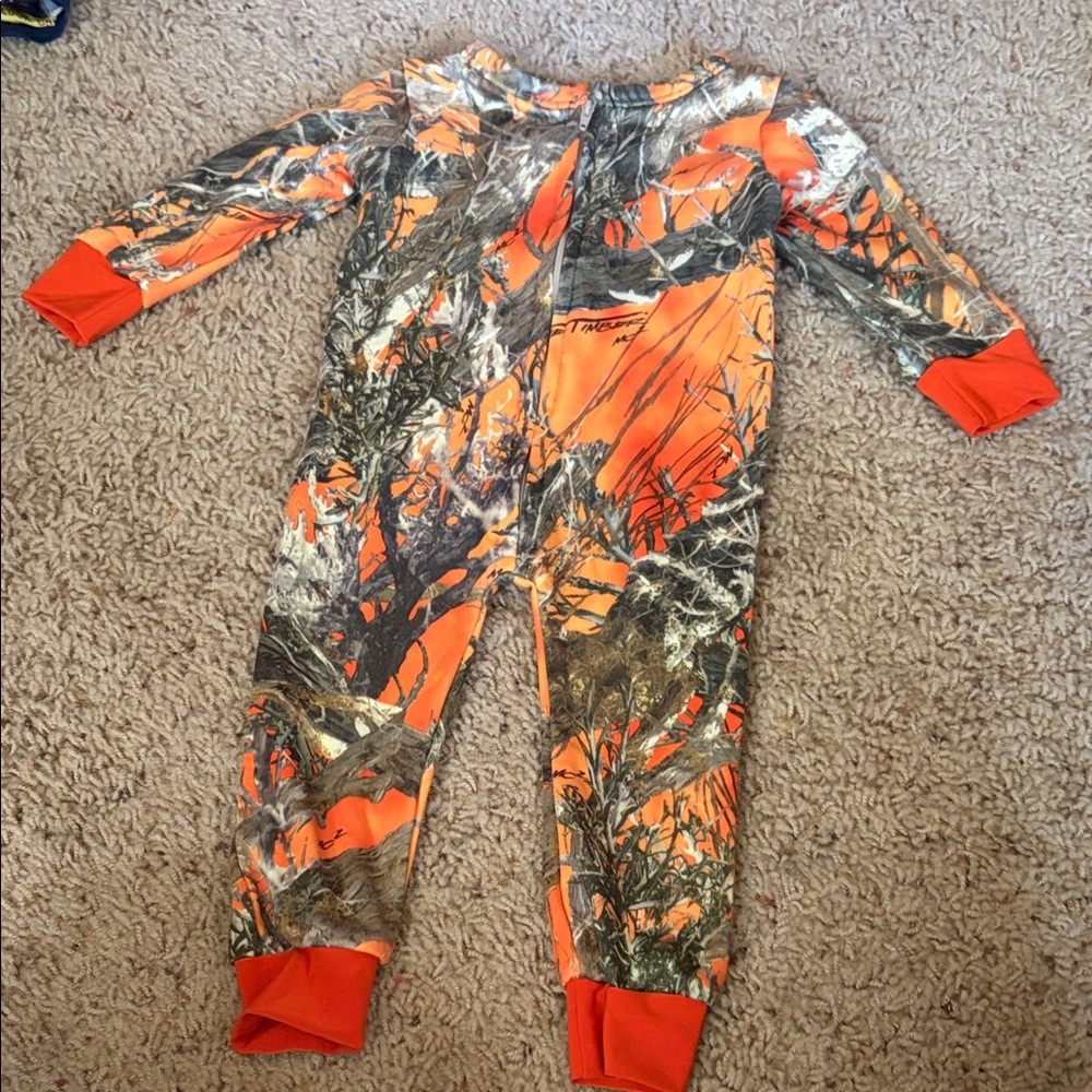 Kids Camouflage Pajama One Piece by Take A Tote - Orange and Gray size 3-6 month